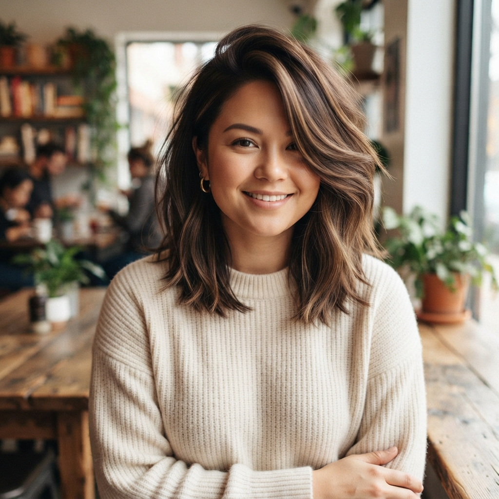Side-Parted Medium Haircut