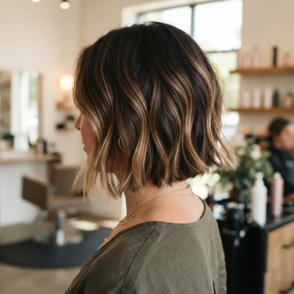 Soft Brunette Balayage for Short Hair