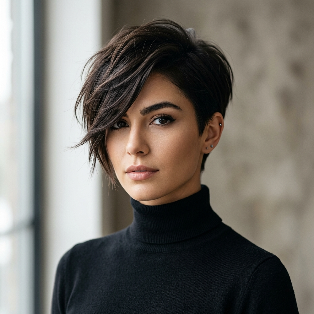 13. Pixie Cut with Long Fringe