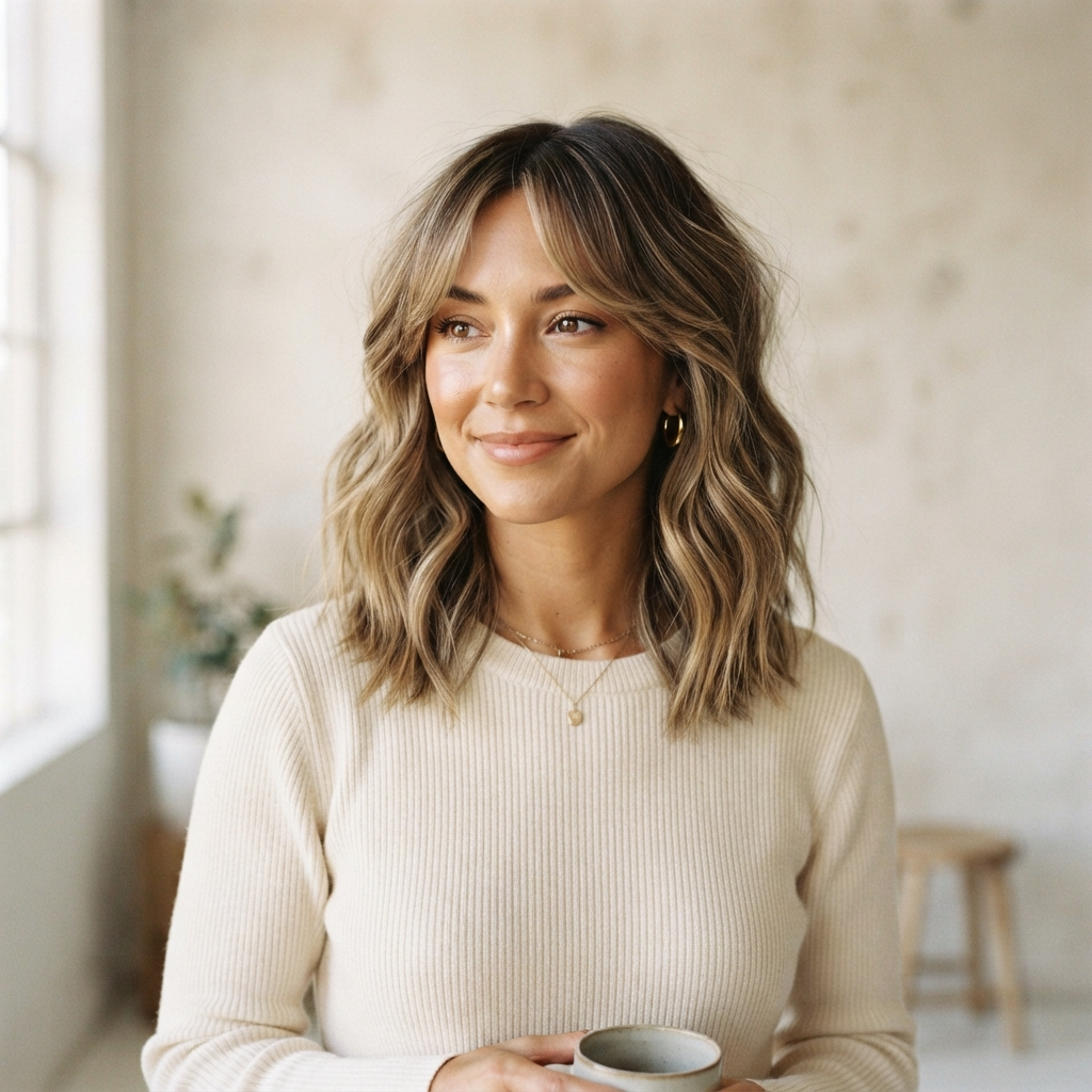 13. Wavy Lob with Curtain Bangs