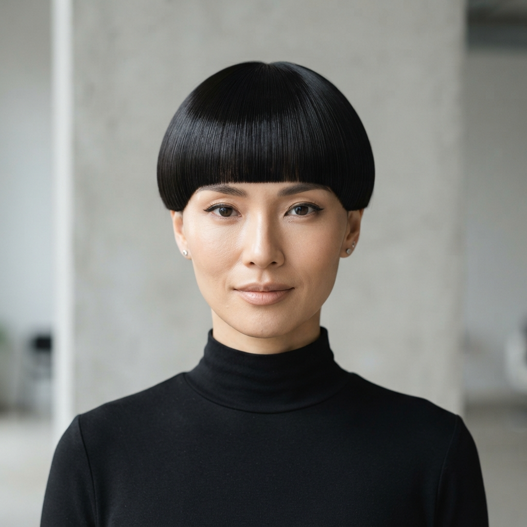 14. Sleek Bowl Cut with Bangs