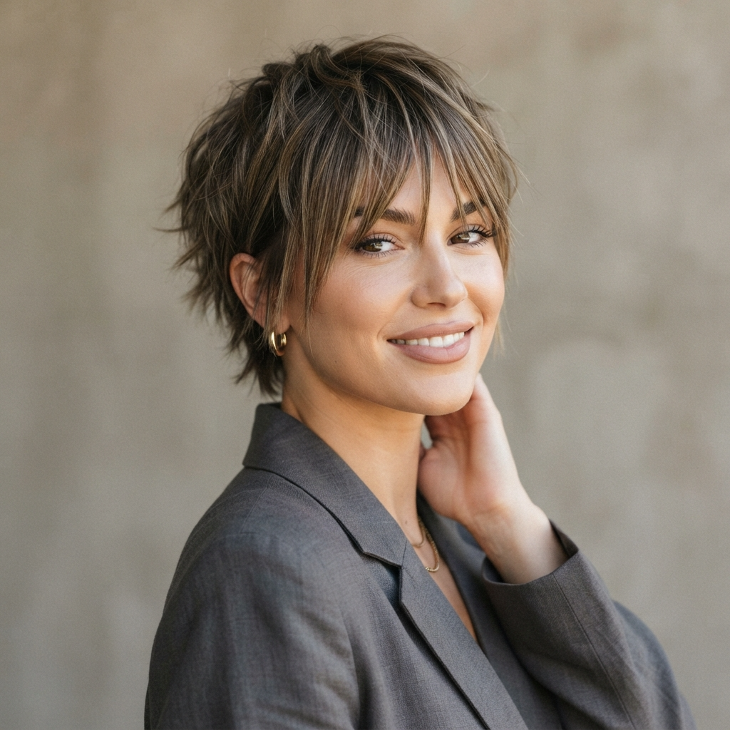 15. Textured Pixie with Long Bangs