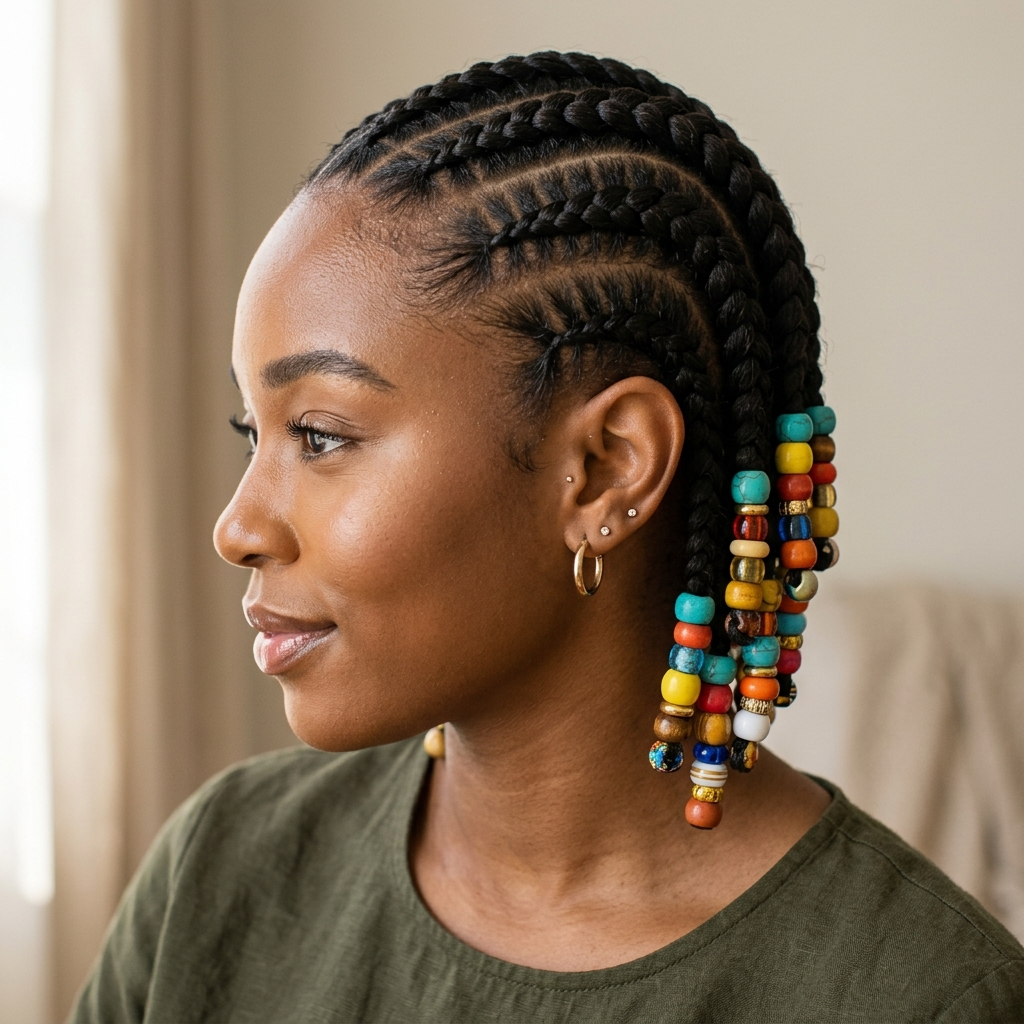 16. Chunky Cornrows with Beads