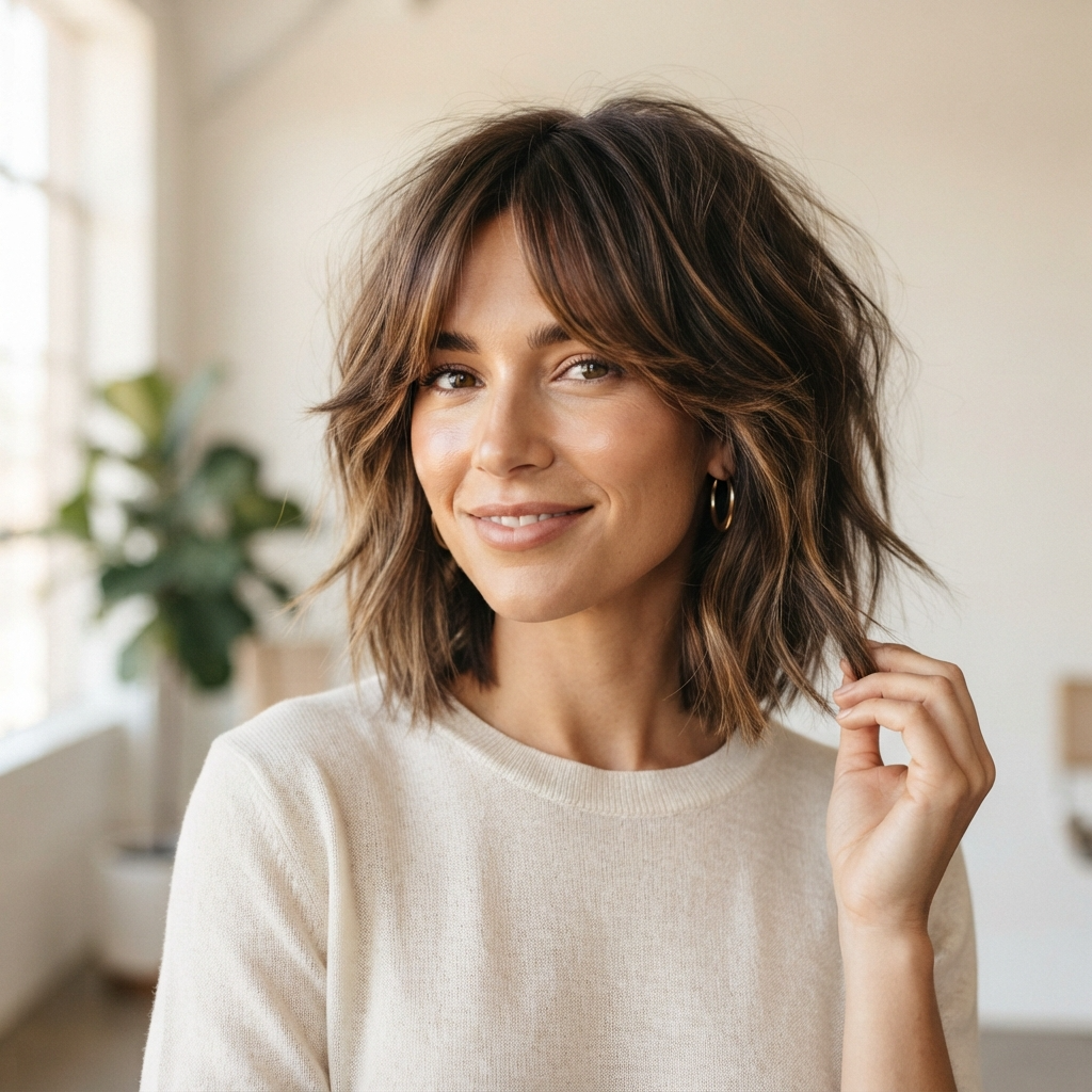5. Shaggy Bob with Curtain Fringe