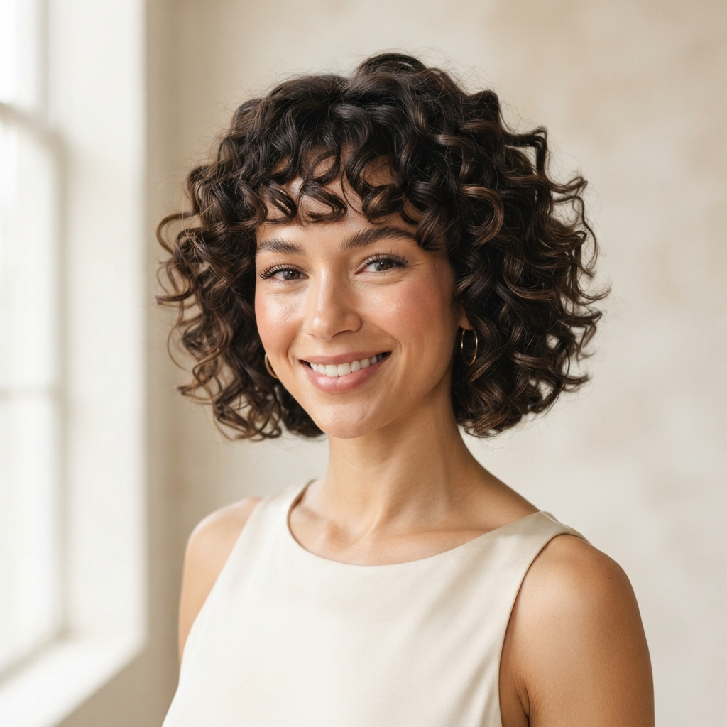 6. Curly Bob with Bangs