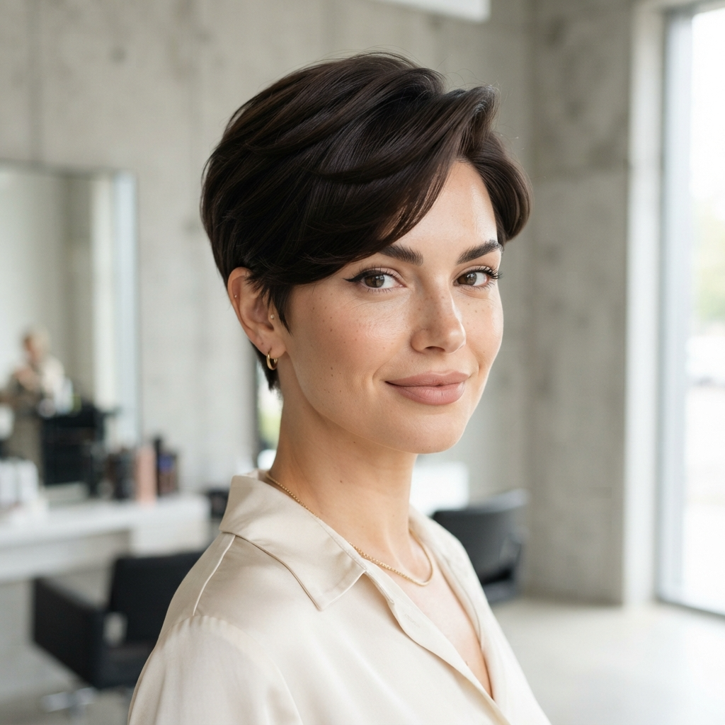 7. Side-Swept Bangs with a Pixie