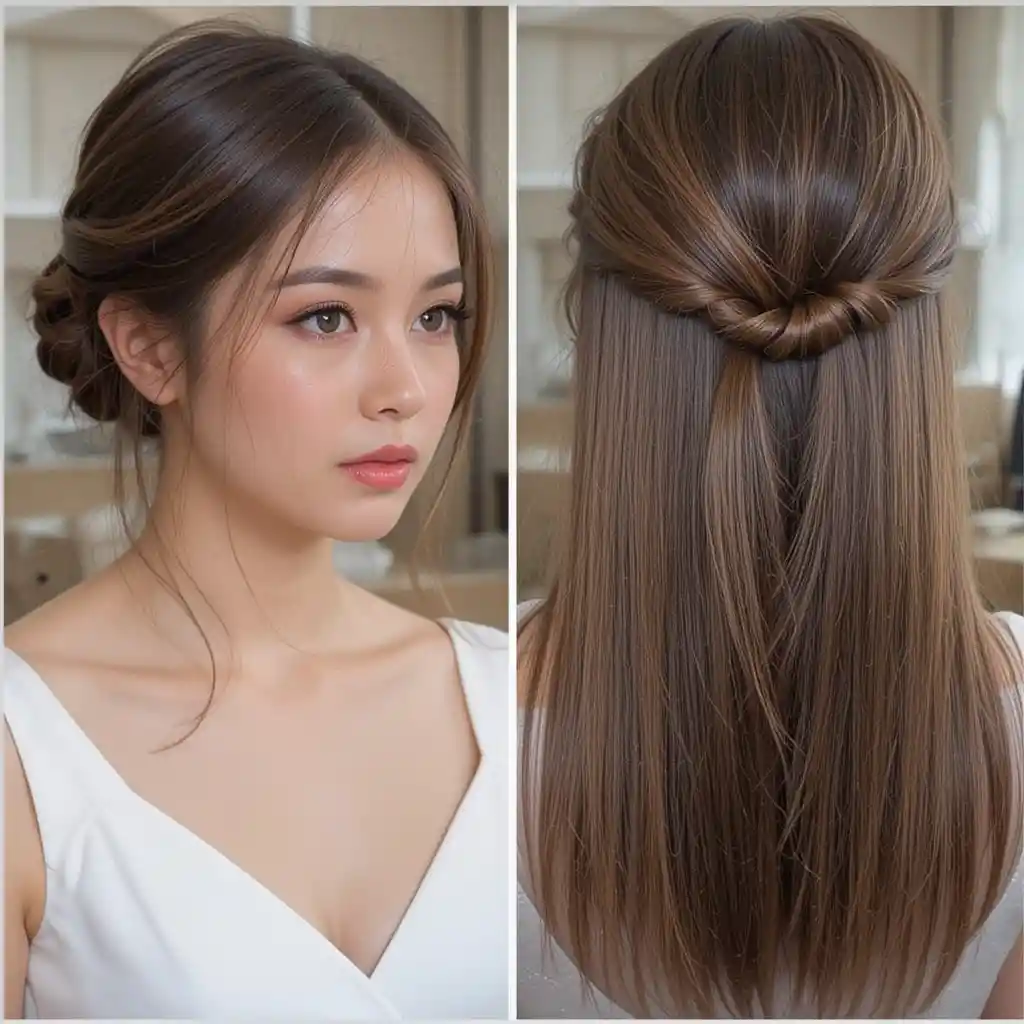 Sleek Straight Hair with Middle Part