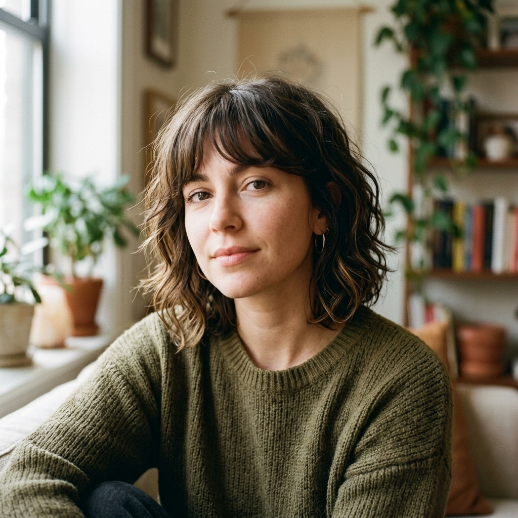 Air-Dry Wavy Jaw Shag with Eyebrow-Skimming Bangs