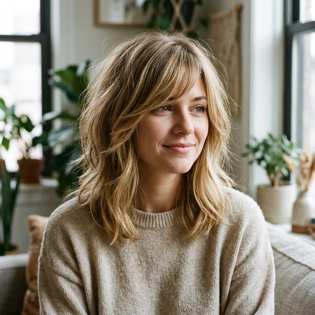 Airy Shag with Side-Swept Bangs for Fine Hair