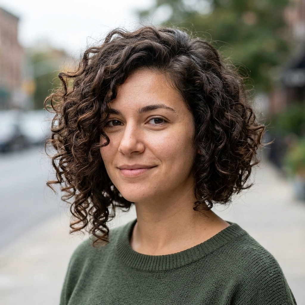 Asymmetrical Curly Bob