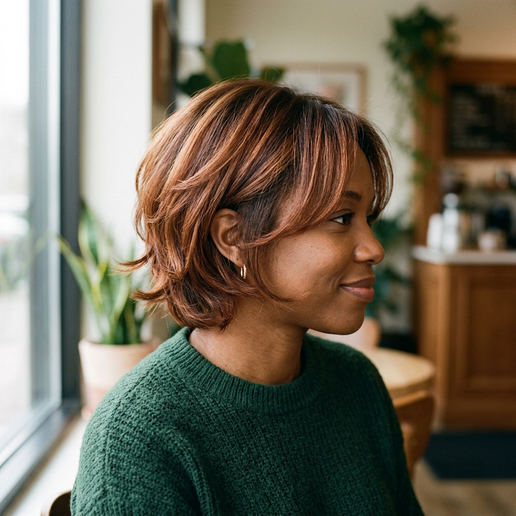 Auburn Bixie on Relaxed Hair