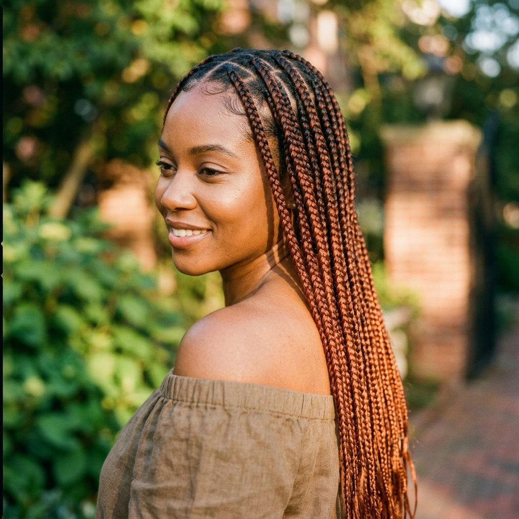 Auburn Knotless Braids with Natural Roots