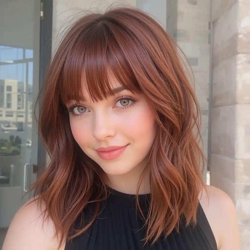Auburn Red Curtain Bangs