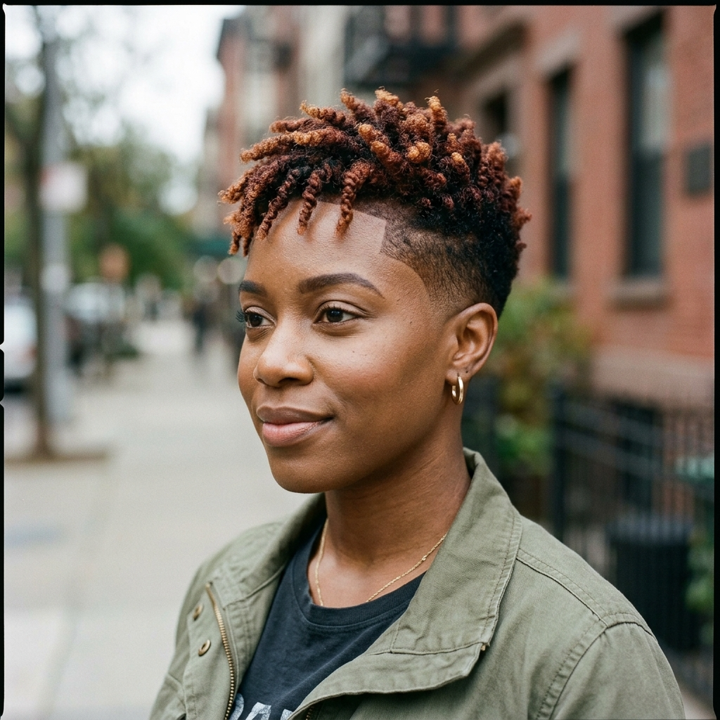 Auburn Sponge Twists on a Low Fade for women
