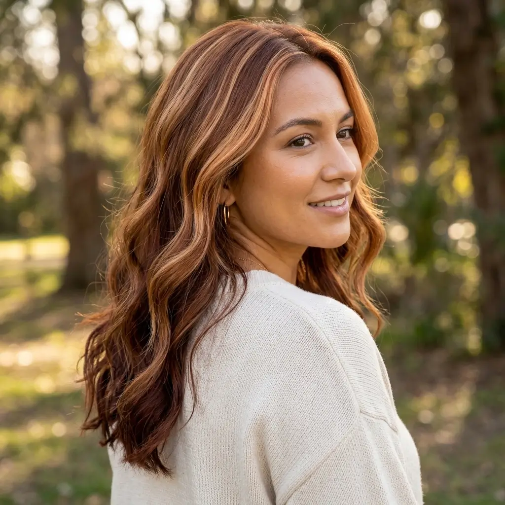 Auburn With Apricot Blonde Highlights