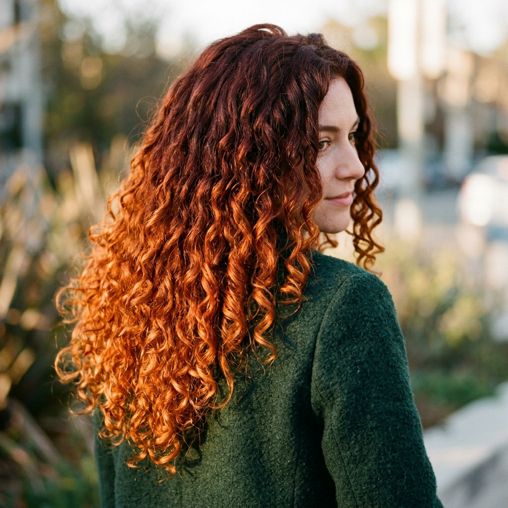 Auburn to Copper Ombré on Long Curls