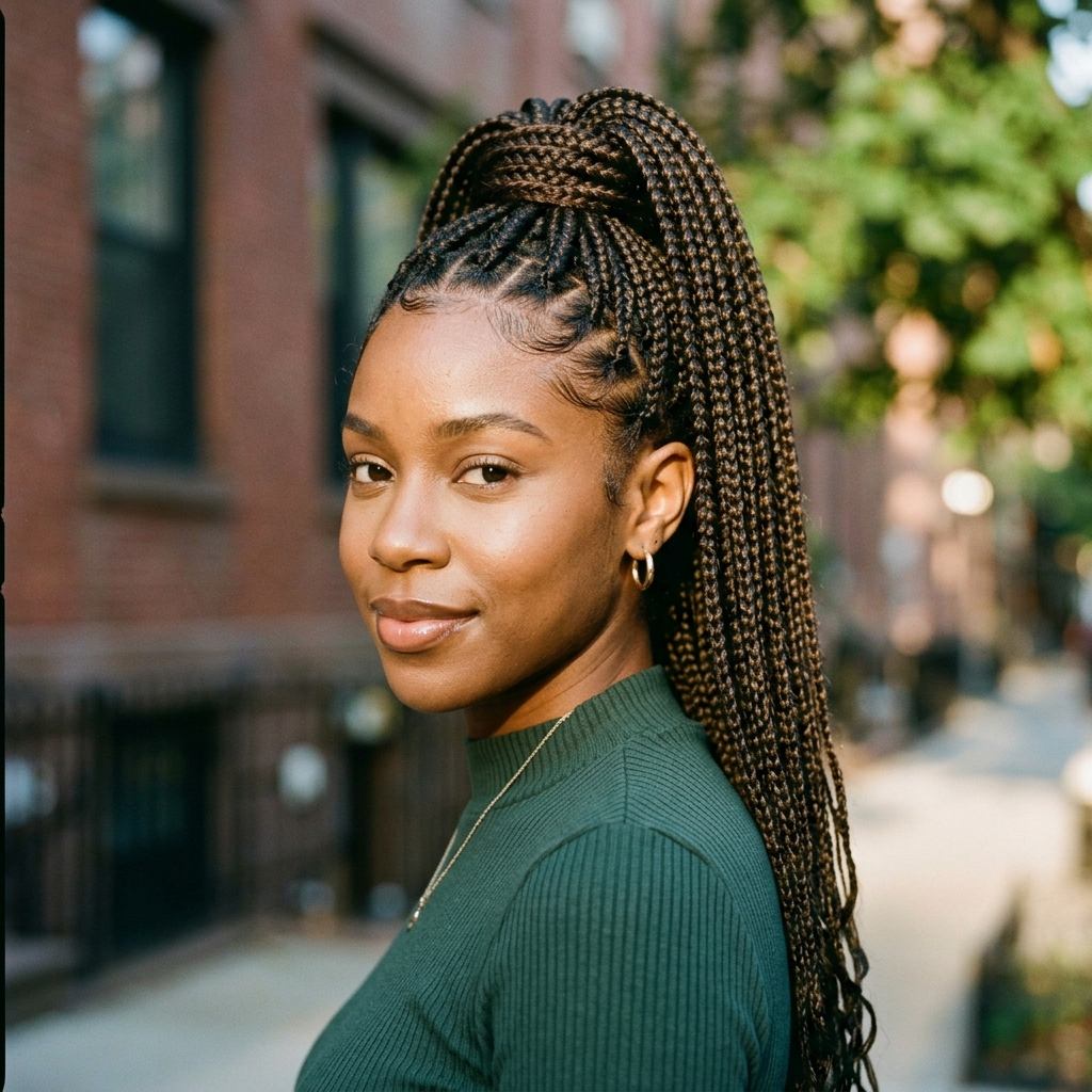 Box Braids in a High Ponytail