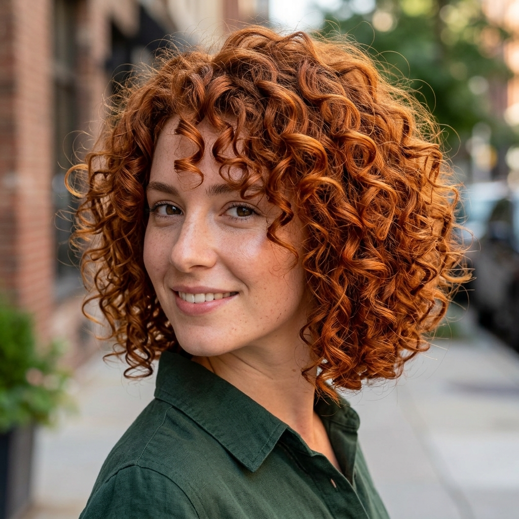 Bright Copper Auburn Curly Bob