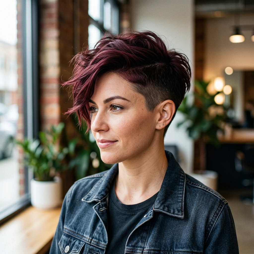 Burgundy Auburn Undercut Pixie