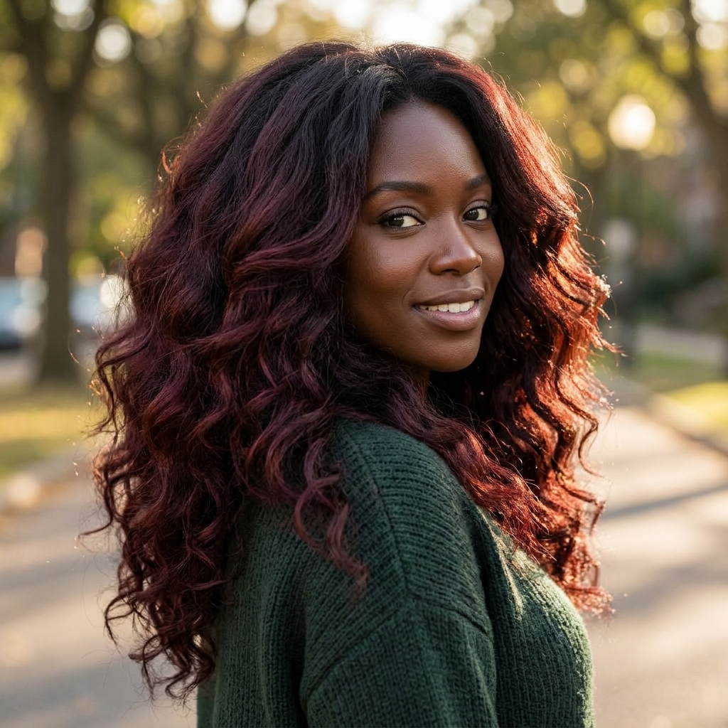 Burgundy-Auburn on Thick Dark Hair