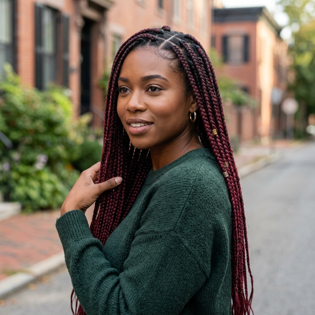 Burgundy Box Braids
