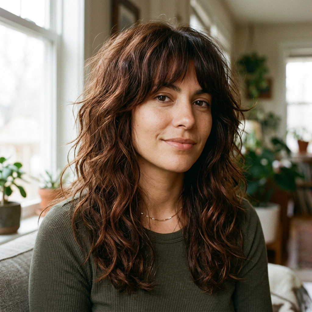 Chestnut Auburn Shag for Thick, Wavy Hair