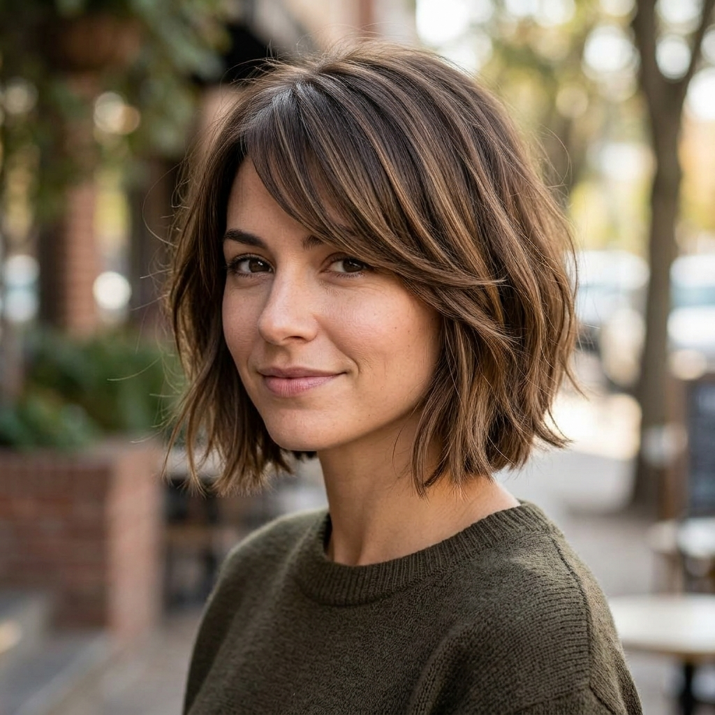 Chin Bob With Long Side Swept Bangs