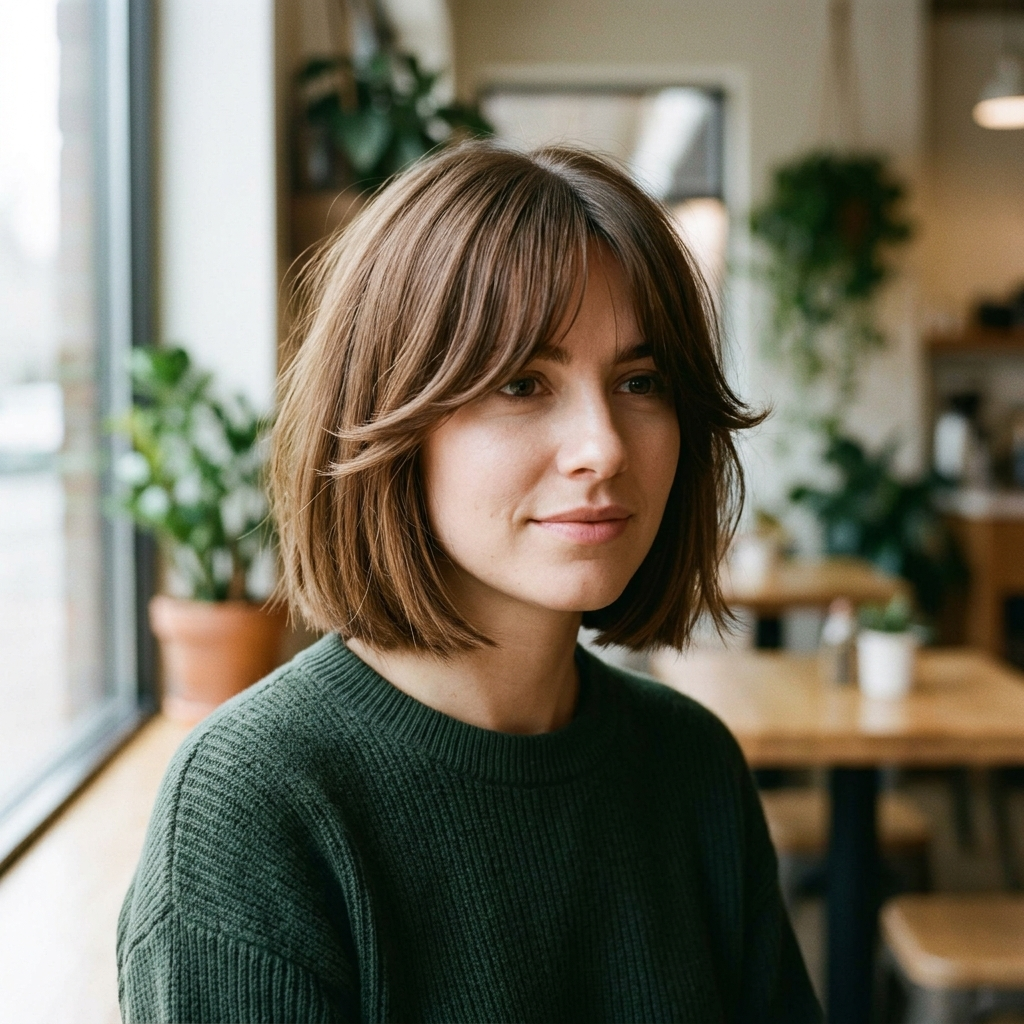 Chin-Length Bob with Curtain Bangs