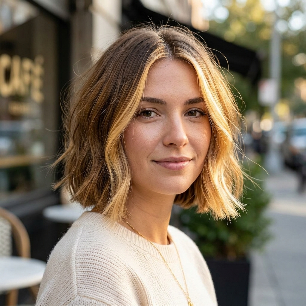 Chin Length Bob with Face Framing Money Piece
