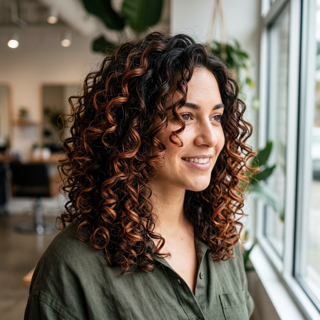 Cinnamon Balayage on Type 3 Curls