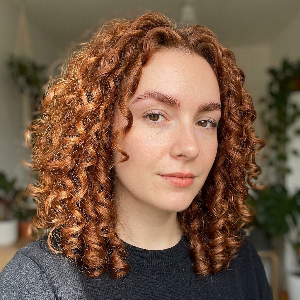 Copper Auburn Curls With Feathered Chestnut Brows
