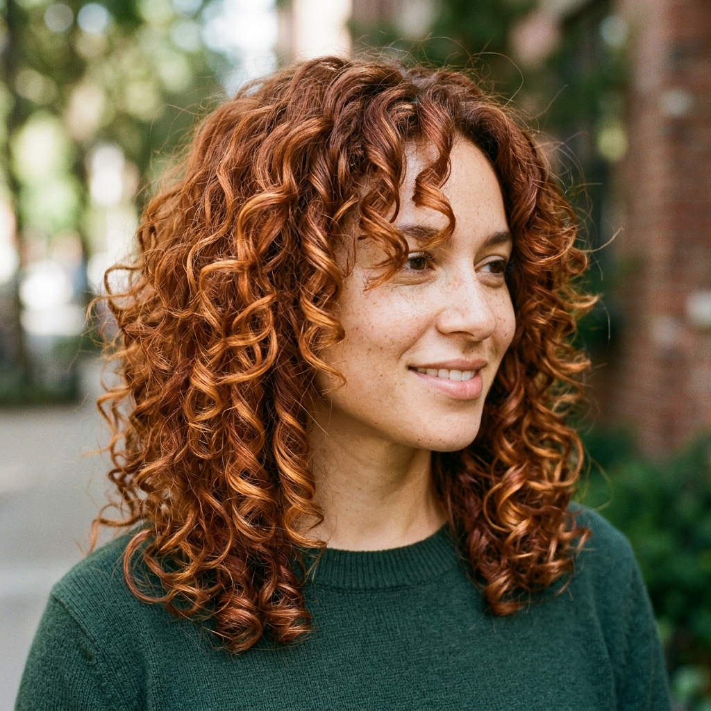 Copper Auburn Curls With Ginger Hand-Painted Highlights