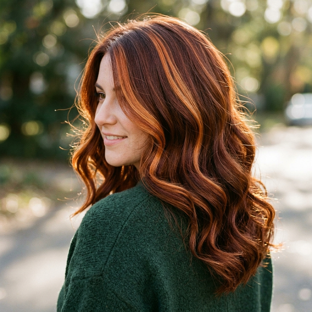 Copper Ribbon Highlights Through Auburn Waves