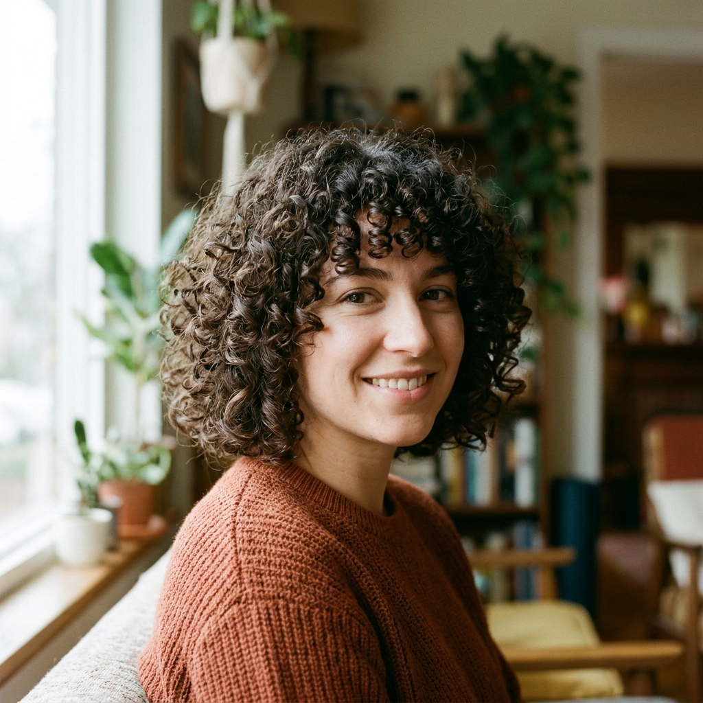 Curly Bob with Full Curly Bangs