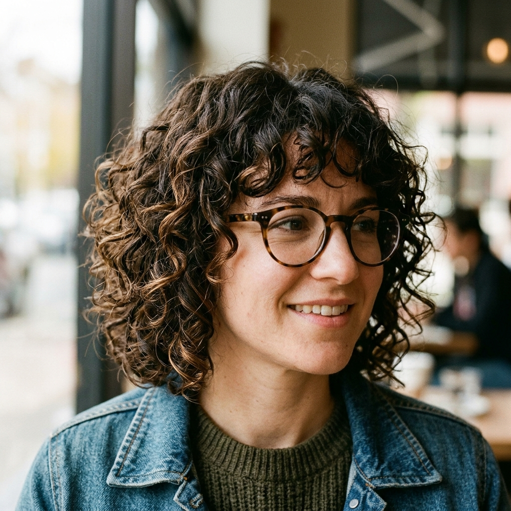 Curly Chin-Length Shag Bob