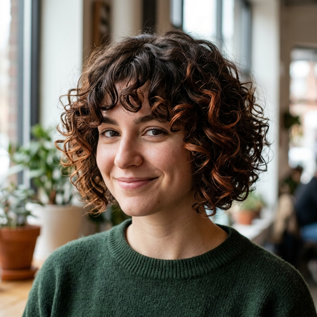 Curly Chin-Length Shag with Curtain Curls
