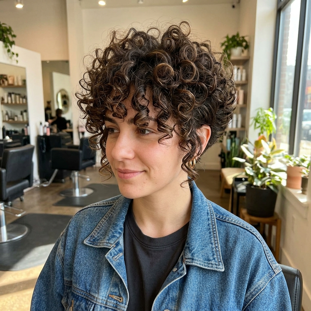 Curly Crown Shag with Tapered Sides