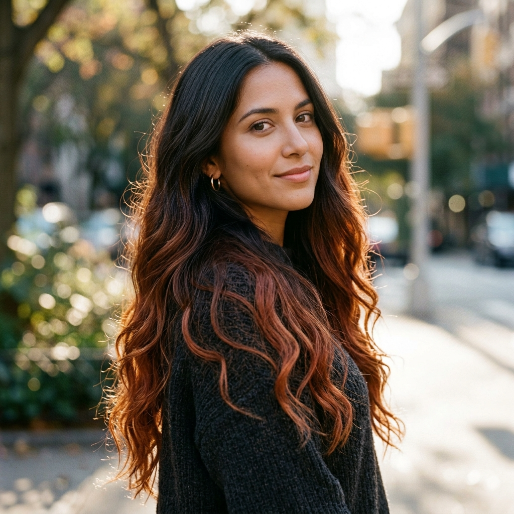 Dark-to-Auburn Ombré on Long Waves