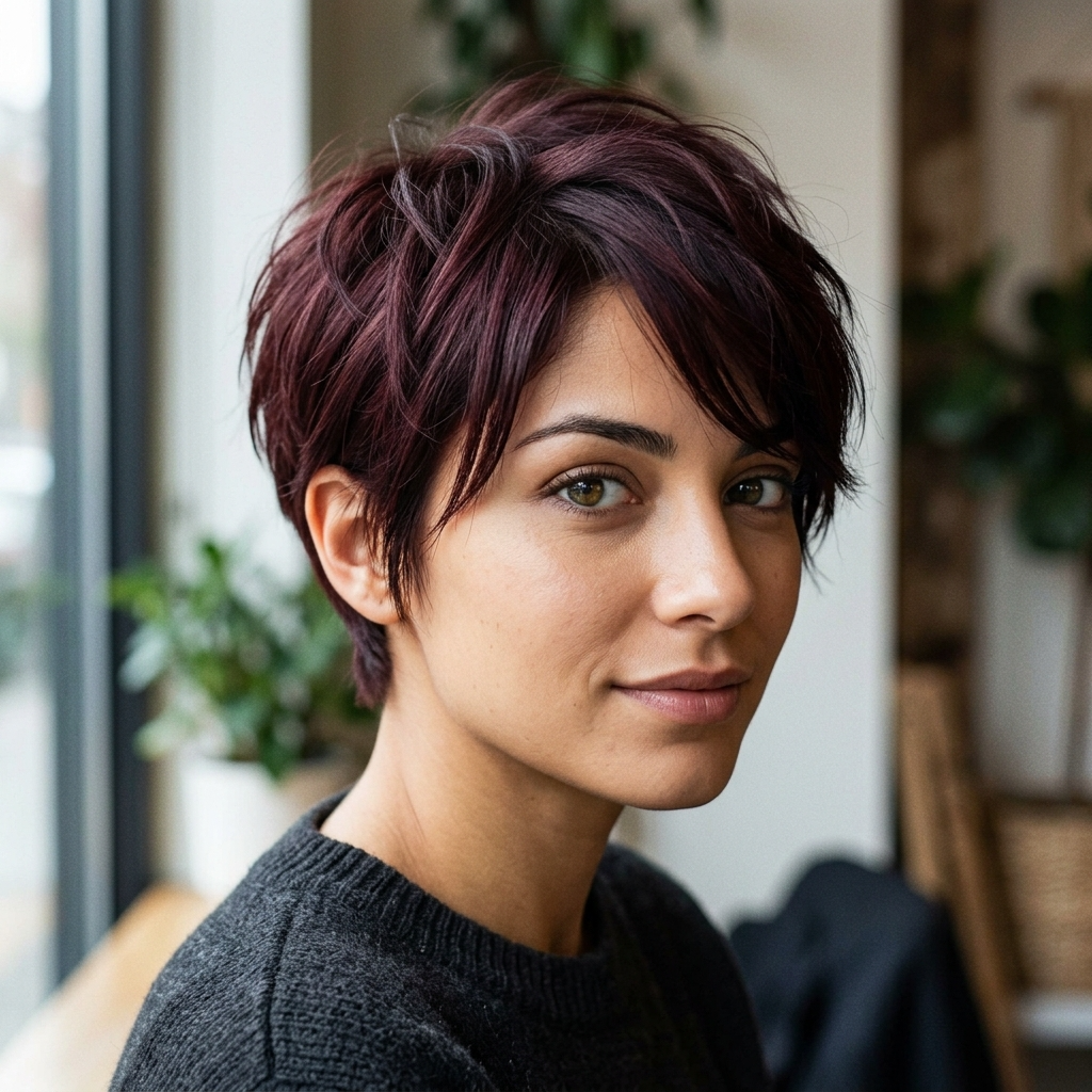 Deep Burgundy Auburn Pixie