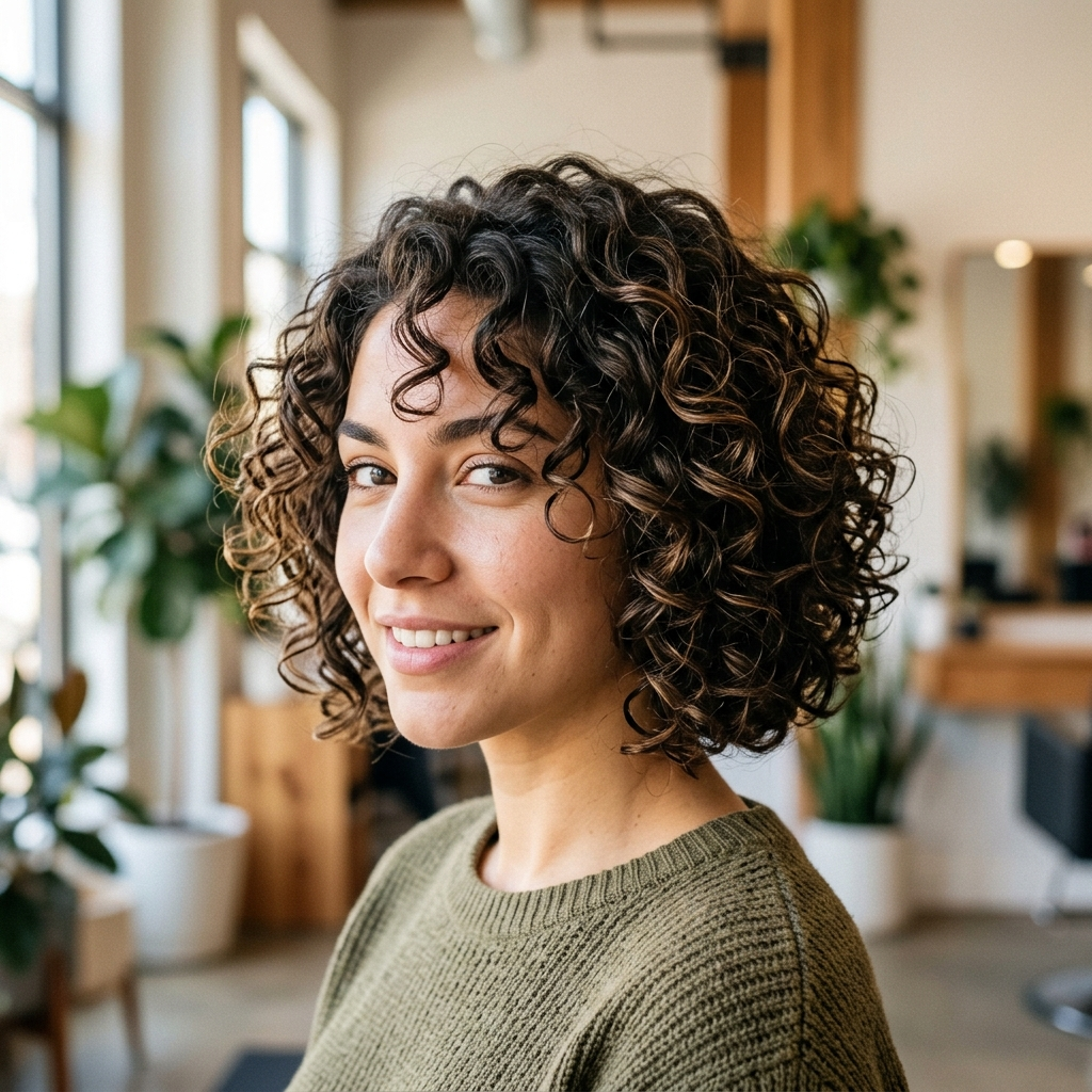 Dry Cut Curly Chin Bob