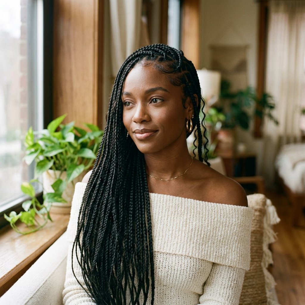 Elegant Box Braids With a Side Sweep