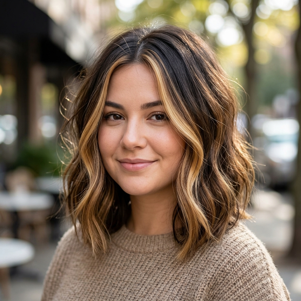 Face Framing Balayage Bob With Money Pieces