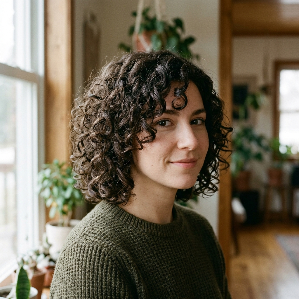 Face Framing Curly Bob with Cheekbone Layers
