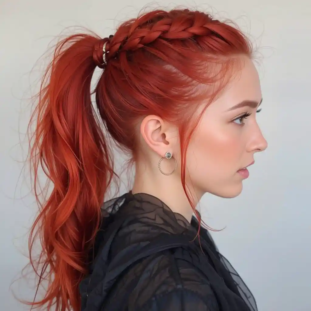 Fiery Red Braided Ponytail