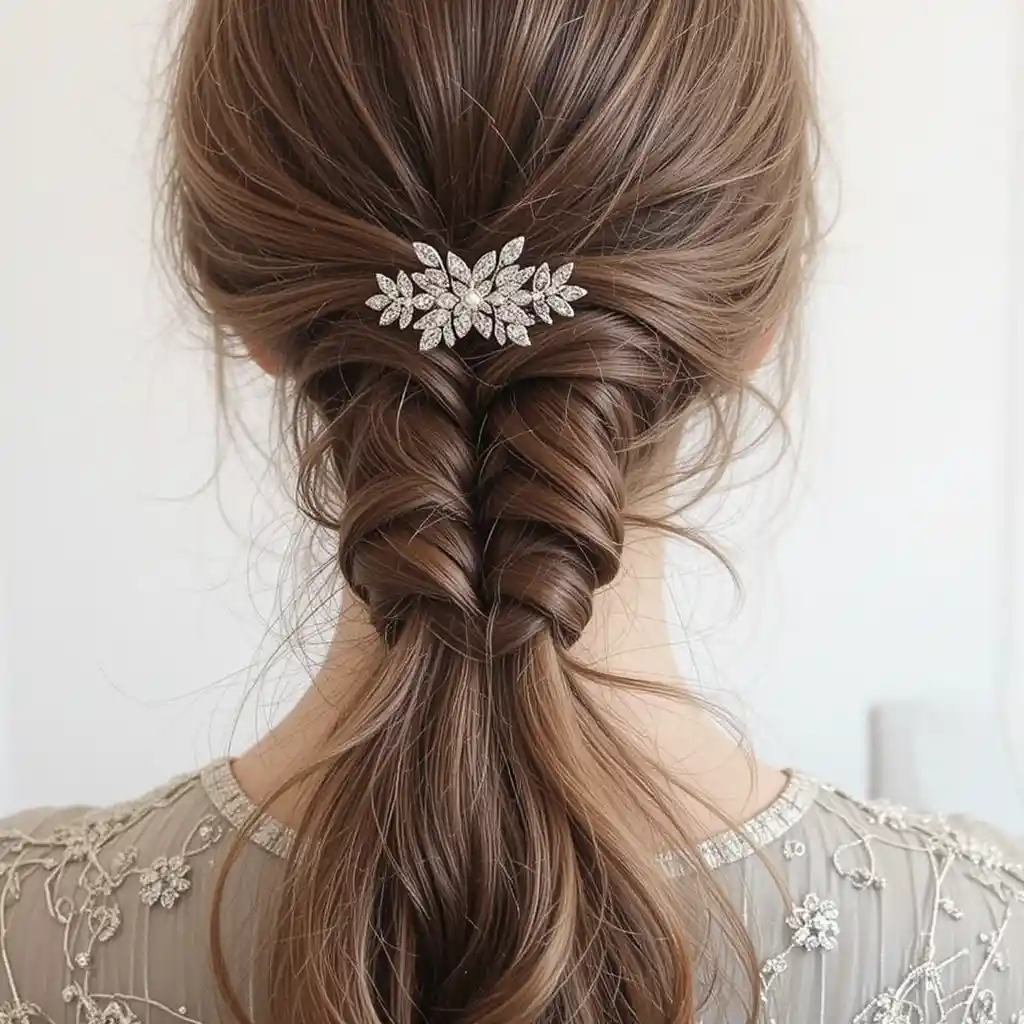 Fishtail Braid with Silver Clips
