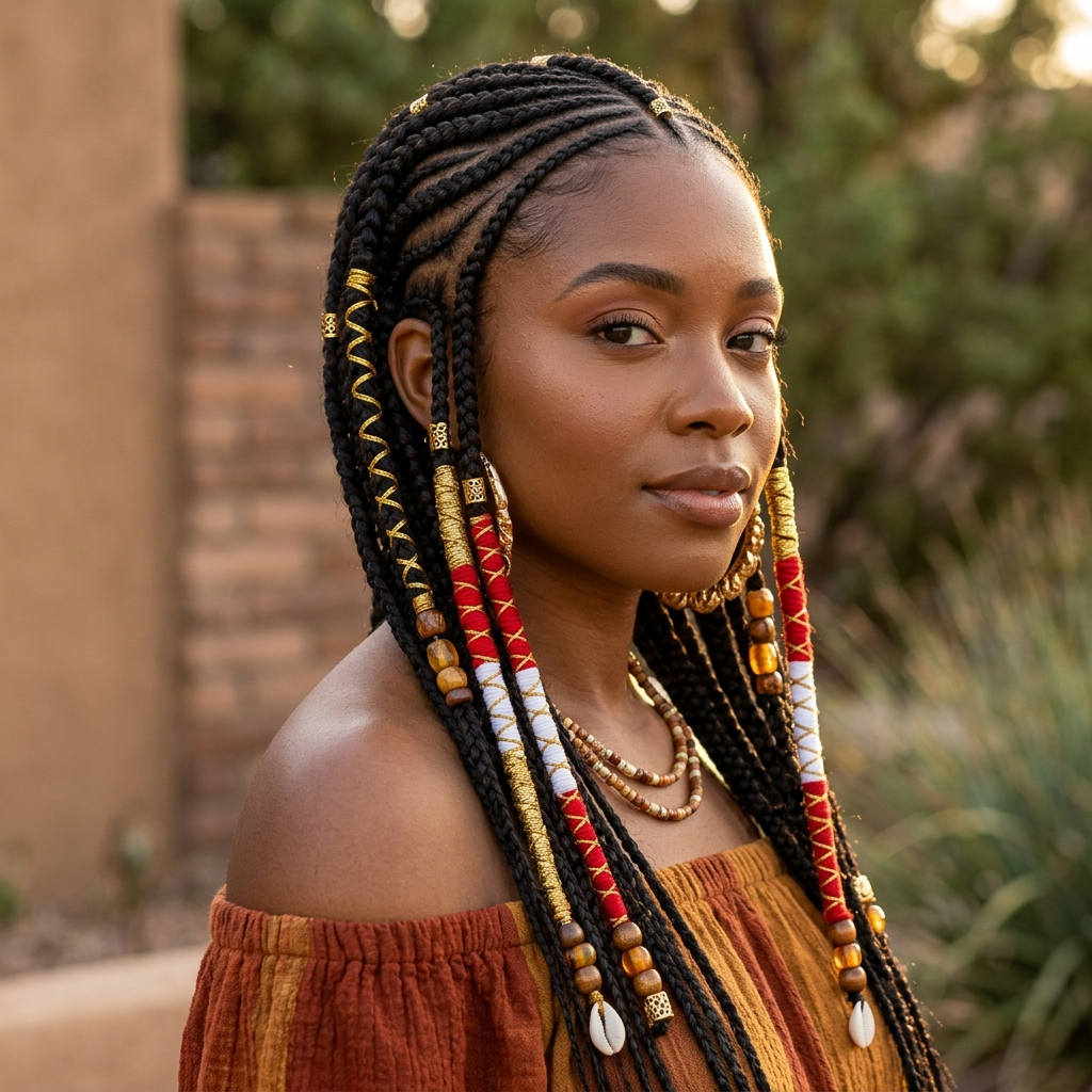 Fulani Braids with Thread Wrapping