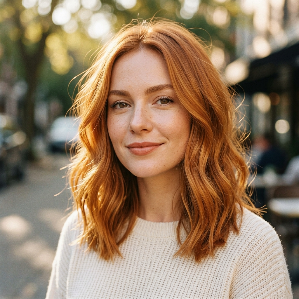 Golden Auburn Lob With Honey-Brown Brows