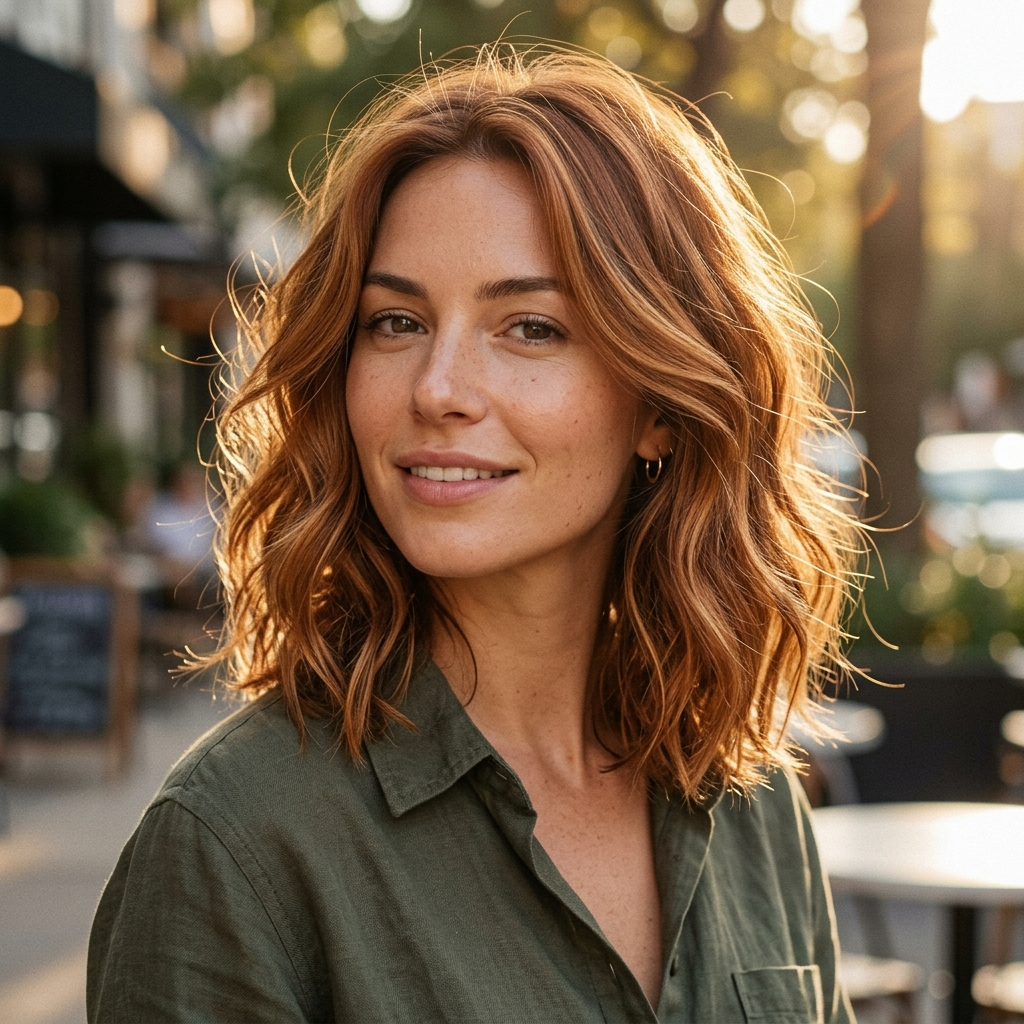 Golden Auburn Lob with Beachy Waves
