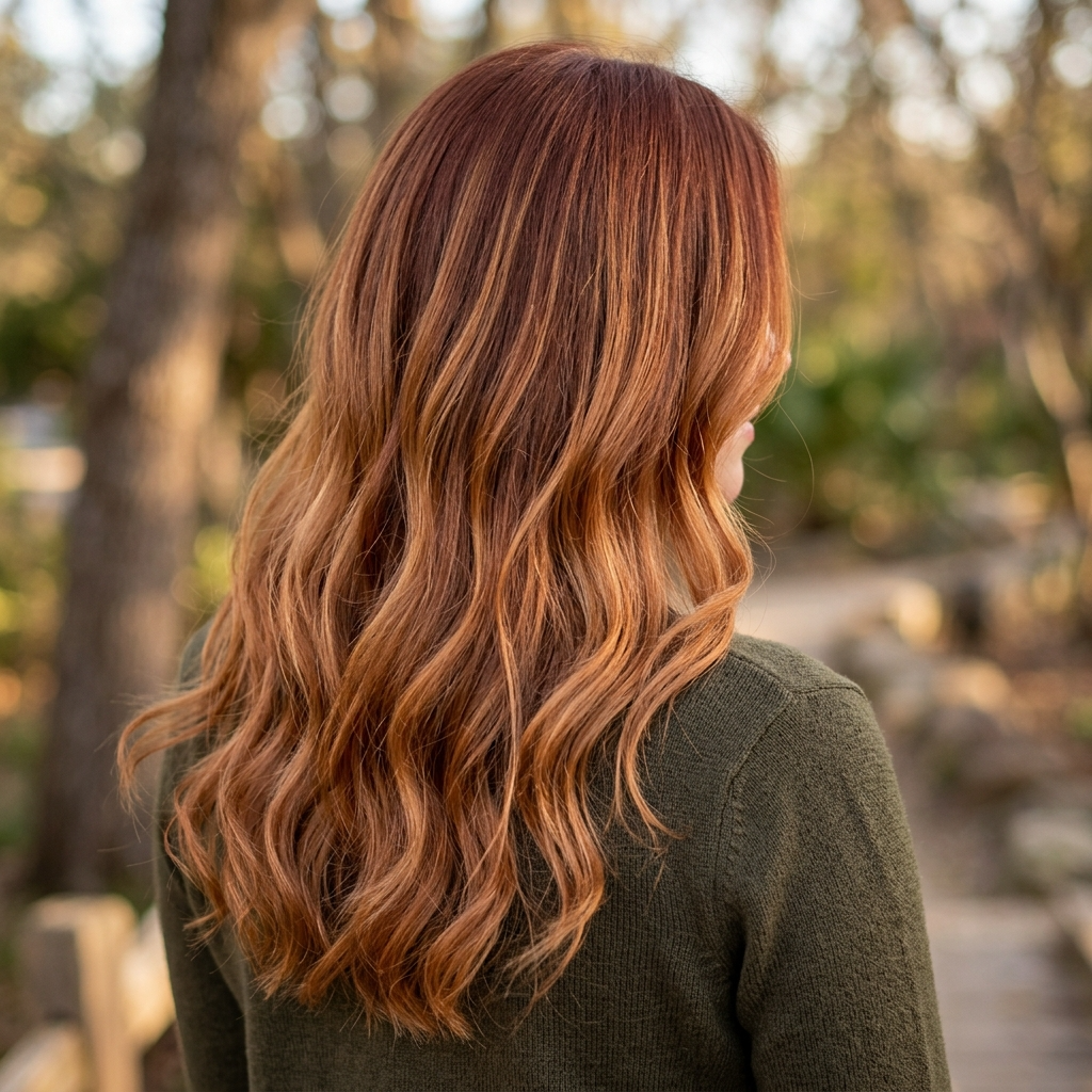 Golden Balayage on Natural Auburn Hair