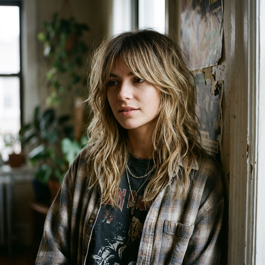 Grunge Shag with Root Shadow and Grown-Out Bangs